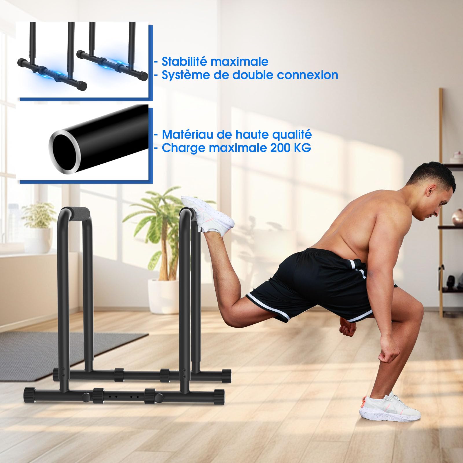 DH FitLife Dip Barren Bars, Station de dip, Station de musculation pour la maison, Équipement d'entraînement parallèle Calisthenics, Entraînement de musculation réglable individuellement 80-100 cm
