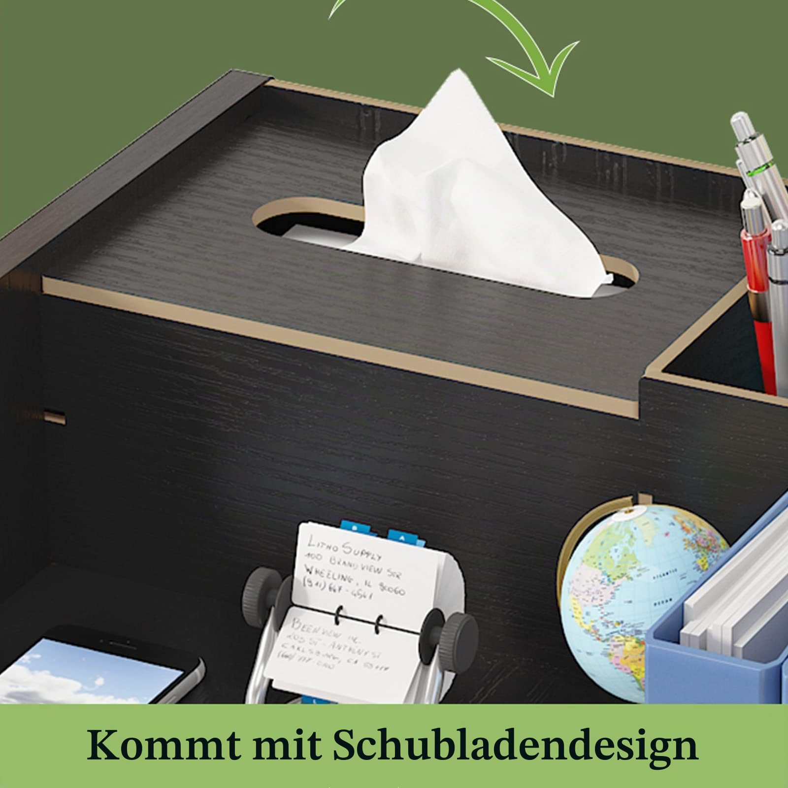 Catekro Schreibtisch Organizer Holz, Briefablage Ablagefächer mit Schublade, Bürozubehör, Ordnungssystem Büro mit Aktenhalter für Büro Bedarf Dokumentenablage Schwarz