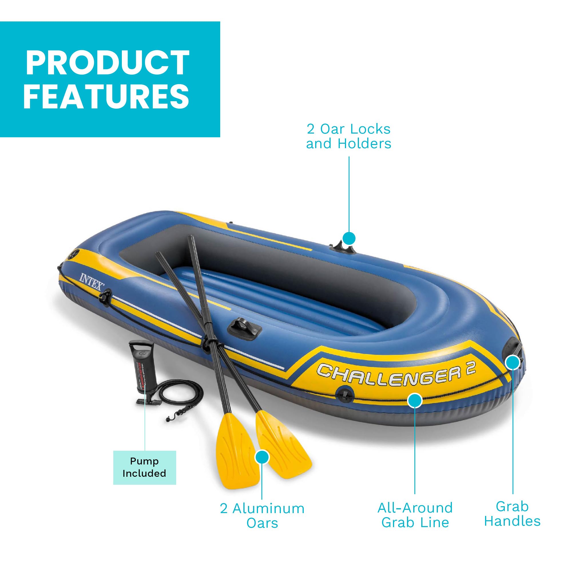 Intex Challenger 2 Schlauchboot Blau/Gelb 236 x 114 x 41 cm, 1 Stück