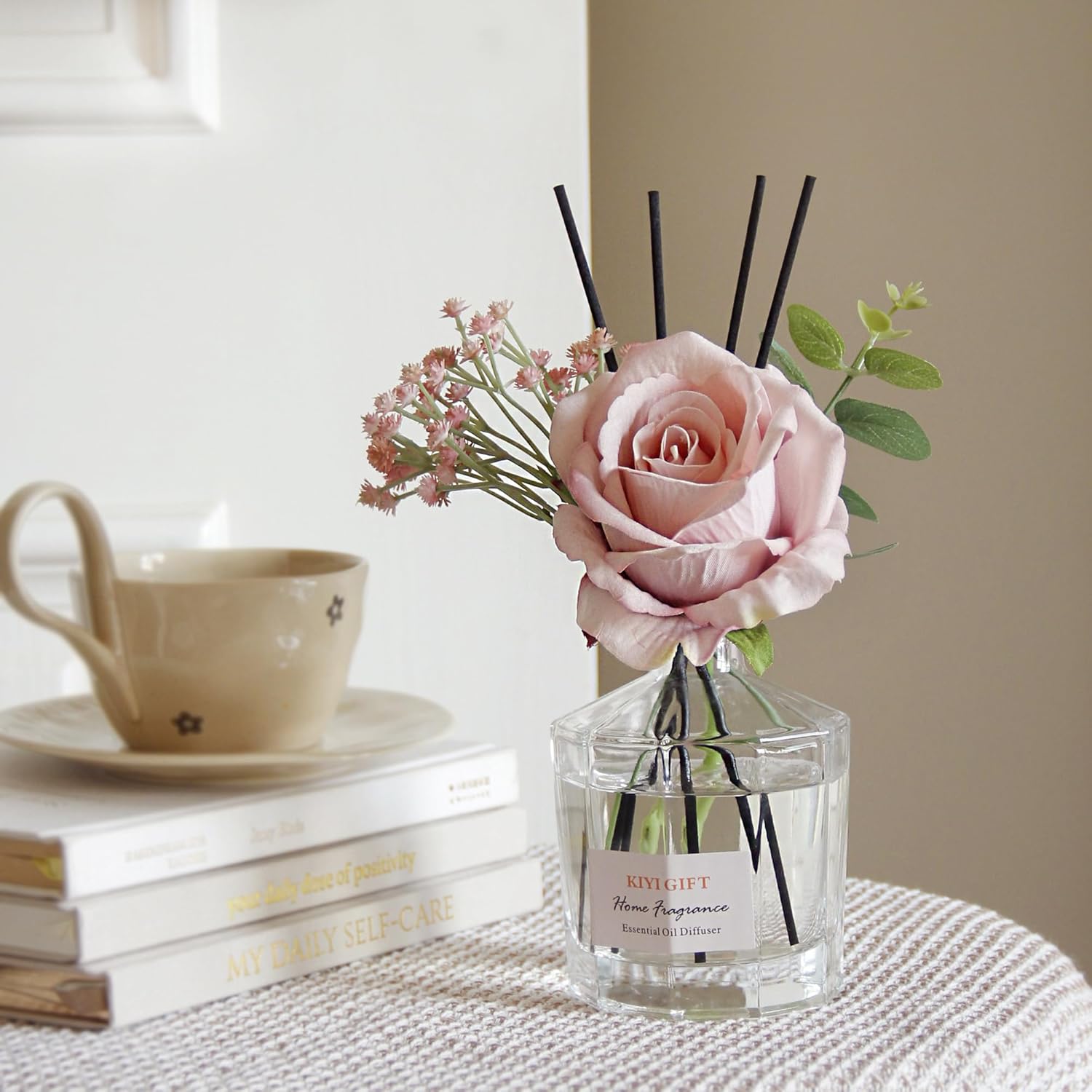 Reed Diffuser Set -8.4 fl oz Scent Diffuser with 6 Reed Sticks, Home Fragrance,Reed Diffuser for Bathroom Shelf Decor (Jasmine Rose) - Image 3