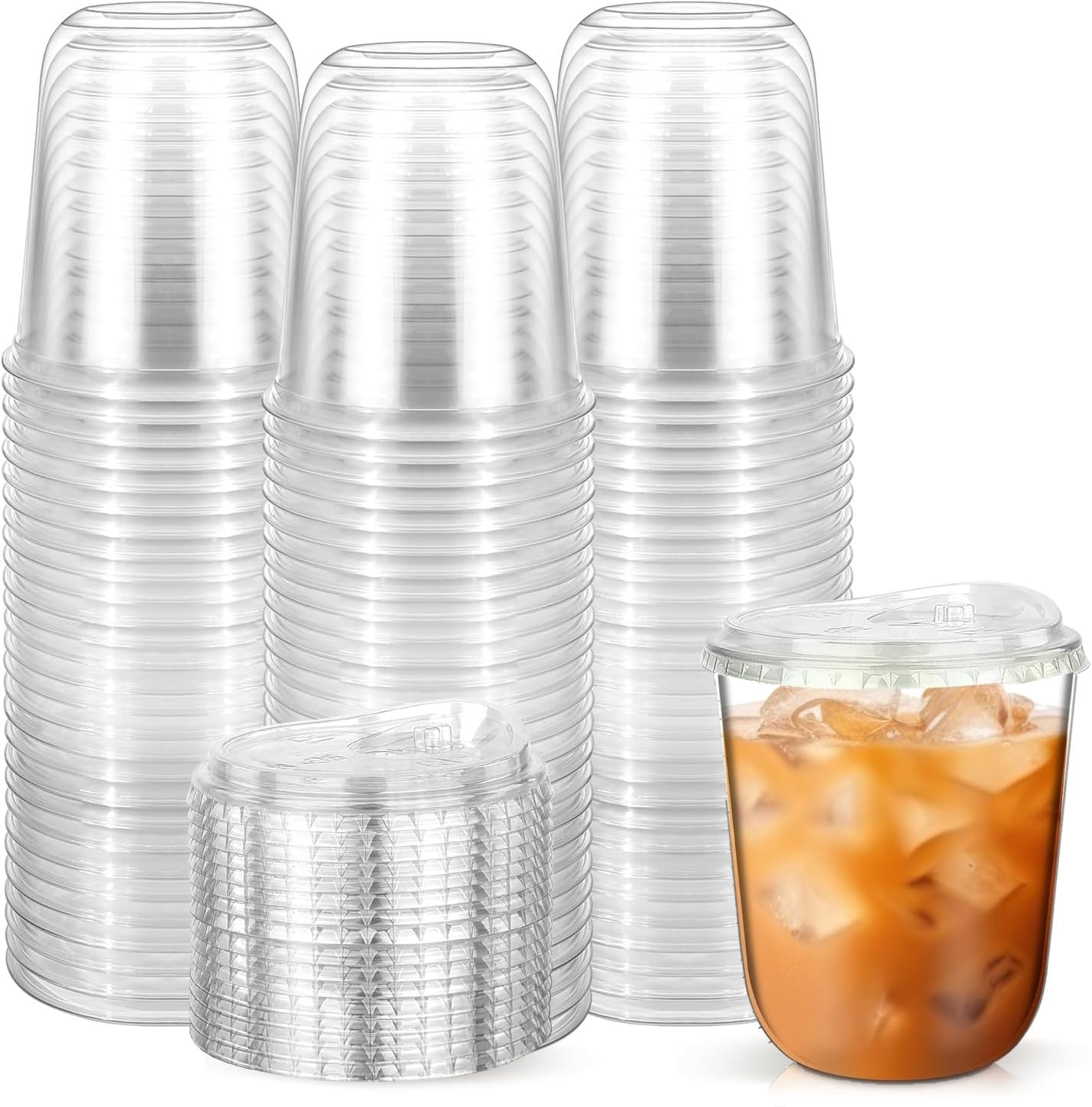 KAHEIGN 50Pcs Clear Plastic Cups with Strawless Sip Lids, 360ml Plastic Coffee Tumbler Reusable Drink Cup Elegant Party Beverage Glasses for Iced Coffee Smoothie Milkshake Cold Drinks Party Catering