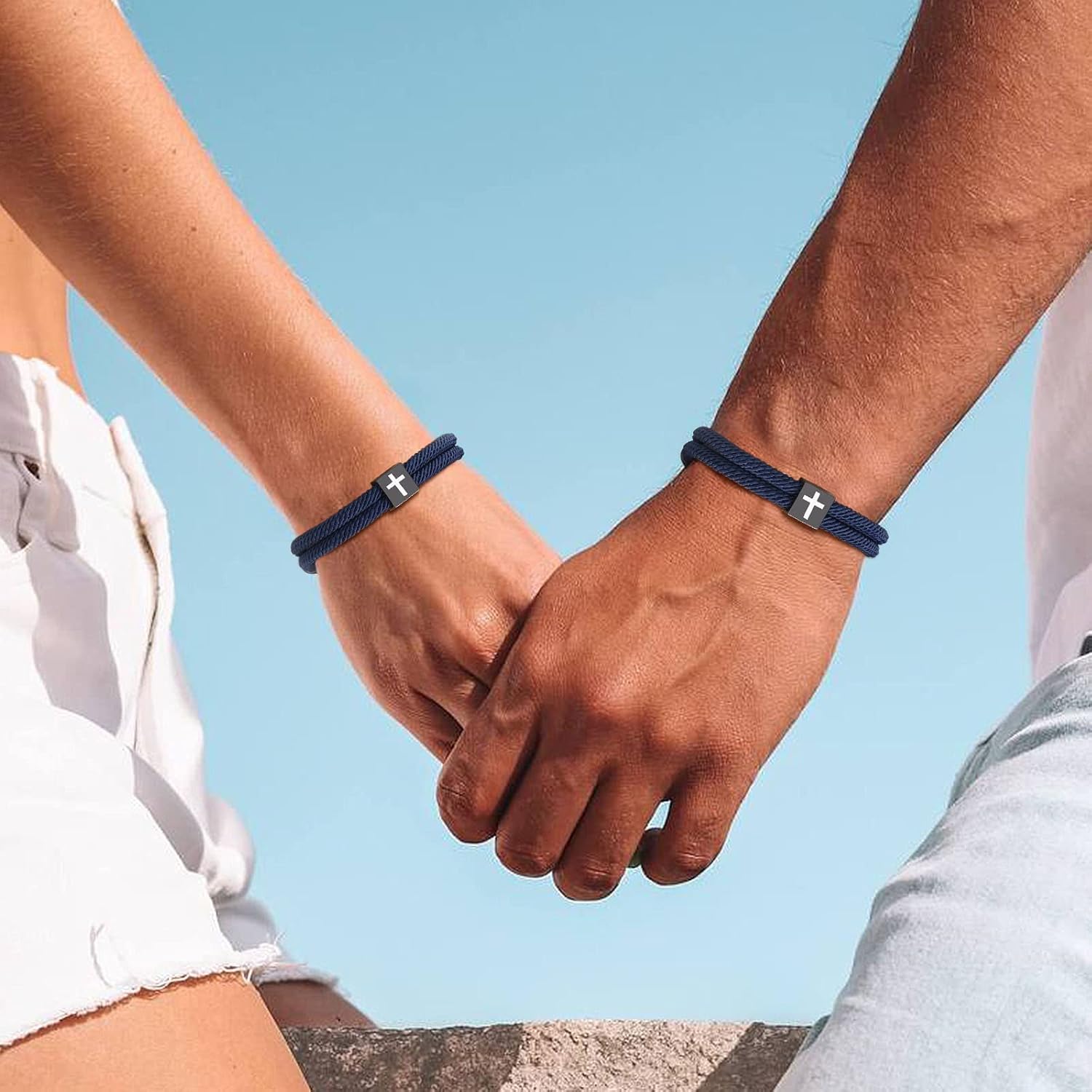 TempBeau Braided Men Rope Cross Bracelet - Adjustable Tree of Life Cord Surfing Bracelet, Handmade Nautical Navy Marine String Bracelet with Metal Knot, Easter Women Bracelets Gifts - Image 3