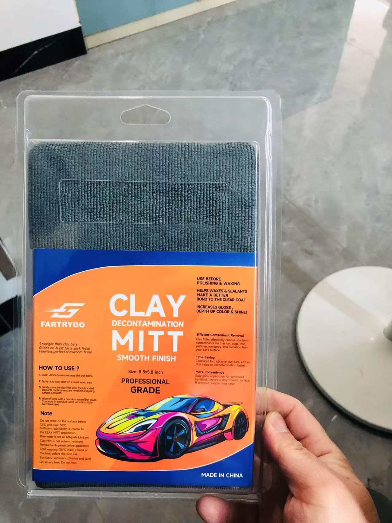 FarTryGo Clay Bar Mitt for Car Detailing – Black Clay Glove for Paint & Glass – Non-Abrasive Surface Cleaner – Reusable Decontamination Mitt – Version 1.0