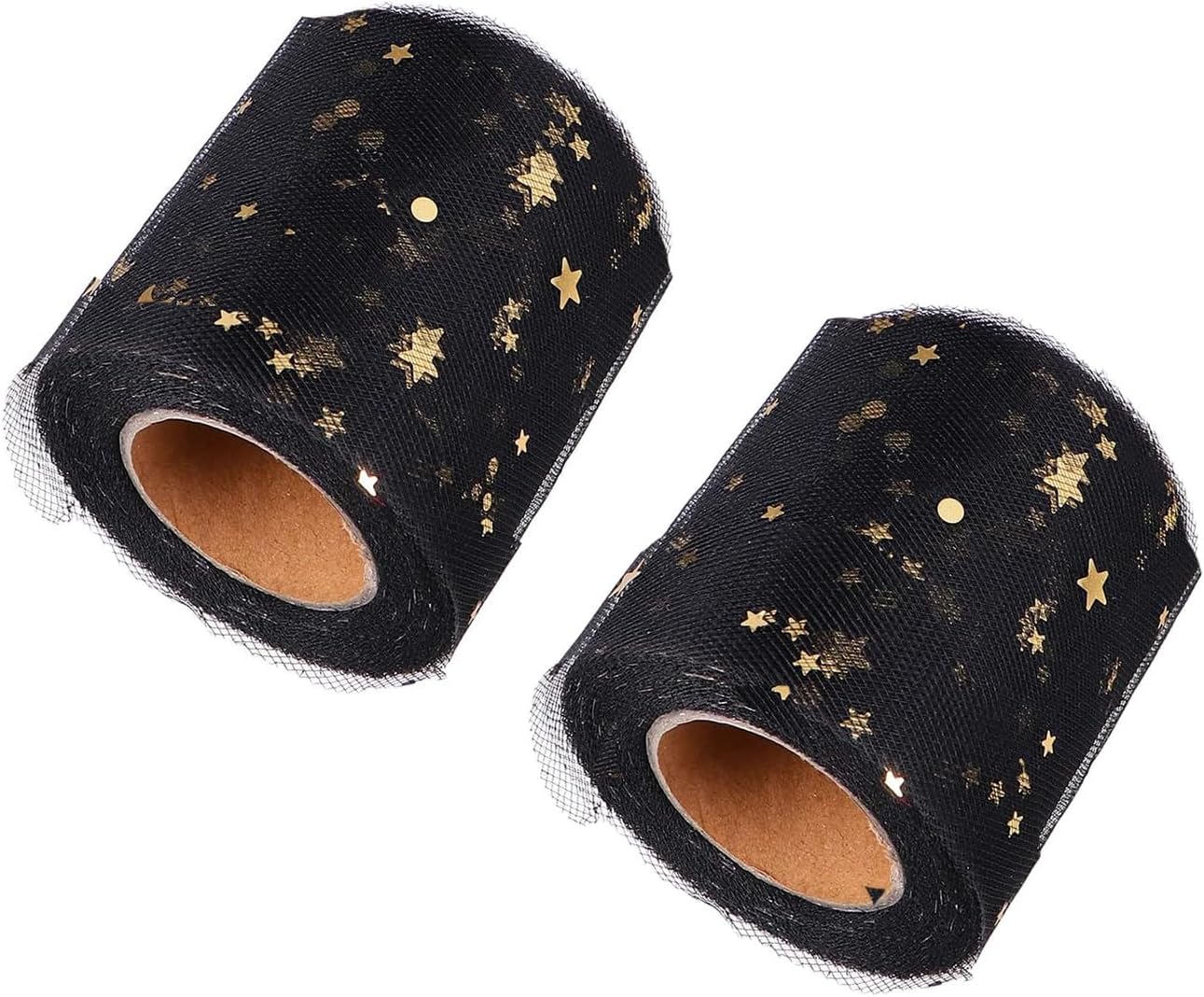 2 Rolls/50 Yards Glitter Tulle Fabric Rolls Gold Moon and Stars Sequin Tulle Ribbon Netting Fabric for Table Skirts DIY Sewing Crafts Wedding Party Backdrop Decoration, Black
