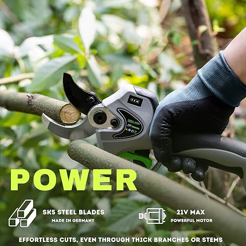 Miniatura 3 de Tijeras de podar eléctricas de 1.575 in, tijeras de podar inalámbricas profesionales alimentadas por batería de 21 V, motor sin escobillas de 21 V,