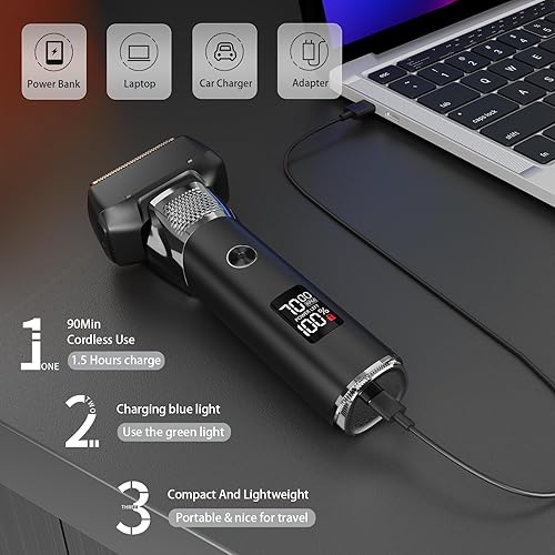 Miniatura 4 de Afeitadoras eléctricas de aluminio para hombres, afeitadora eléctrica recargable, inalámbrica, seca y húmeda, barba con recortadora emergente,