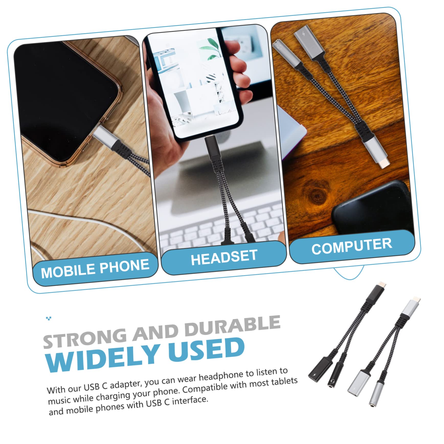 Homoyoyo Adaptador USB C a 3, 5mm para Auriculares y Carga, Portátil | Nylon y Aleación de Aluminio, Compatible Tablet y Móvil USB C, Diseño Compacto de Dos en Uno