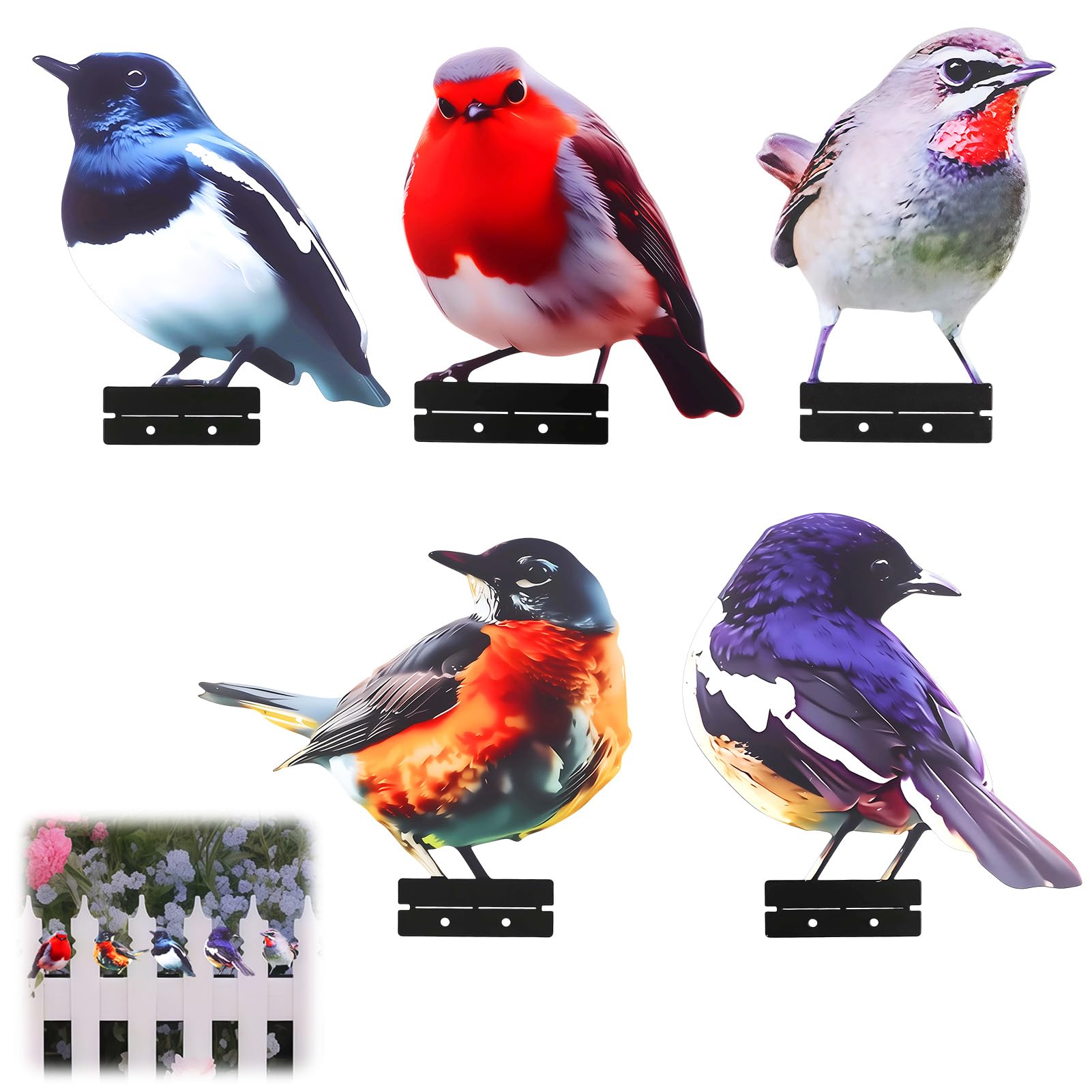 5Pcs Colourful Metal Bird Garden Ornaments Outdoor, Bird Silhouette Garden Fence Decorations with Screws, Garden Bird Ornaments & Fence Toppers for Patio Yard Lawn Balcony Decor Topper Gardens Gates