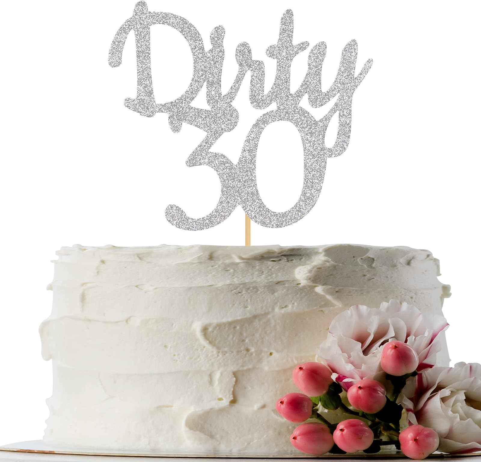 Silver Glitter Dirty 30 Cake Topper - Thirty Sign - Happy 30th Birthday Party Decorations Supplies