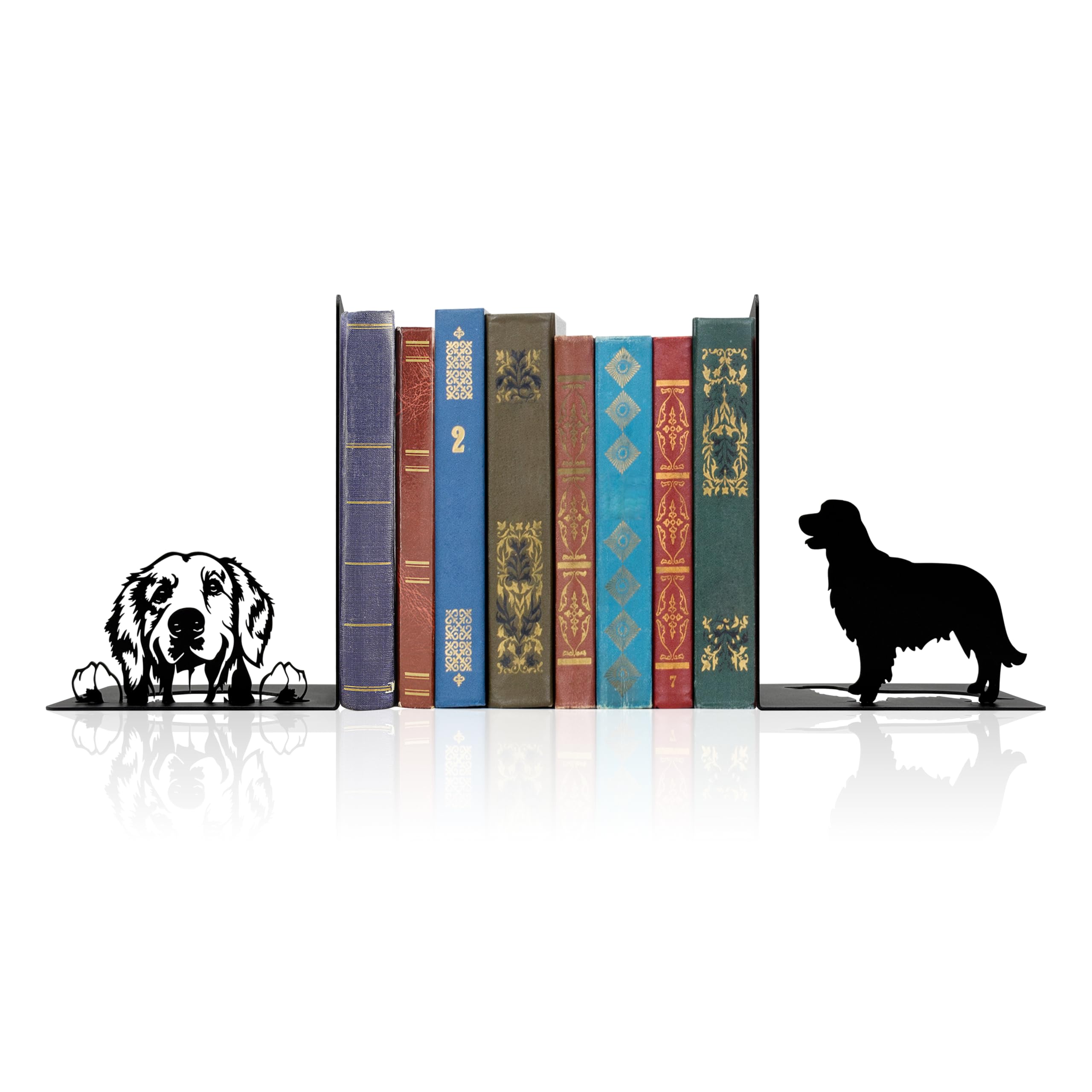 Golden Retriever Bookends Decor – Gifts with Black Modern Bookends, Decorative Bookends for Shelves – Unique Book Stopper for Shelves (Golden Retriever)