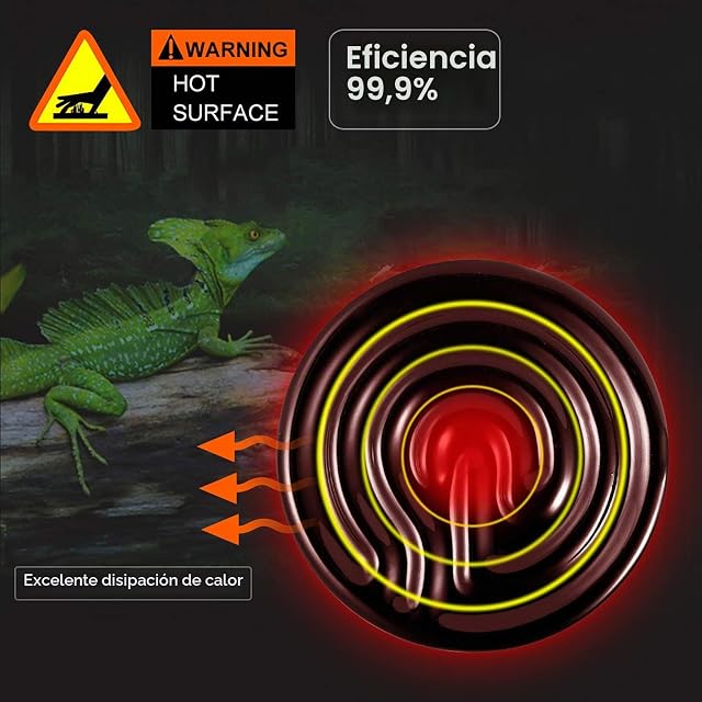 Foto 3 de 8 de LEDGLE E27 150W - Bombilla de calefacción de cerámica para animales (150 W, para anfibios, serpientes…
