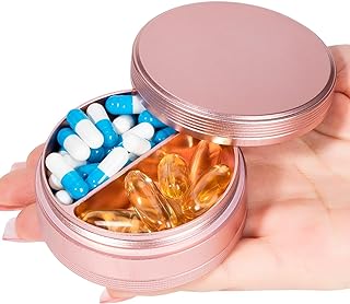 Small Pill Case 2 Compartment Metal Pill Box - Portable Travel Pill Container for Pocket or Purse, Waterproof Pill Organizer for Medicine Vitamin Fish Oil and Supplements
