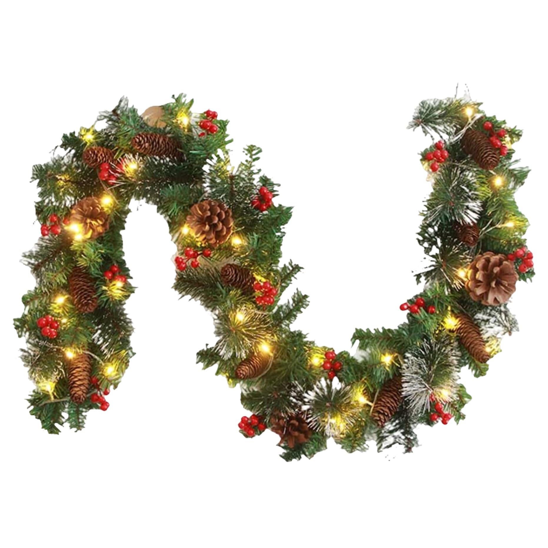 Guirlande de Noël pré-éclairée 6 pieds avec 30 LED pommes de pin et baies