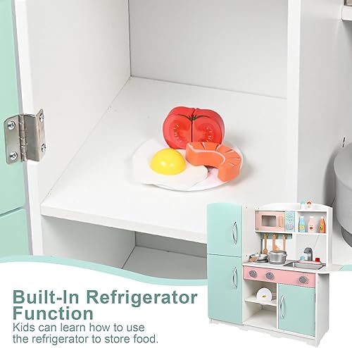 Miniatura 4 de Juego de cocina de juguete de cocina de madera con estufa, horno, fregadero, refrigerador y 11 piezas de accesorios de cocina, juegos de cocina para