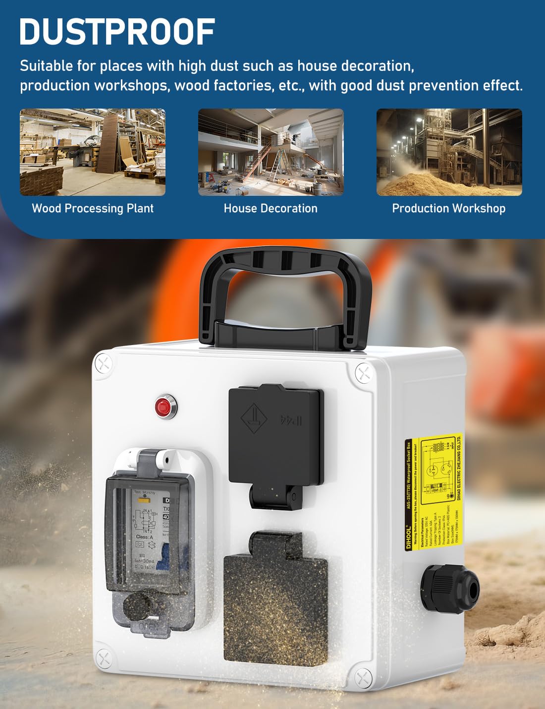 DIHOOL RV Outdoor Outlet Box with 30 amp NEMA TT30, 20amp L5-20 Receptacles and Type A 40 amp 30ma GFCI Circuit Breaker, Pre Wired, 125V Portarble Temporary Power Distribution Box, IP44 Waterproof - Image 4