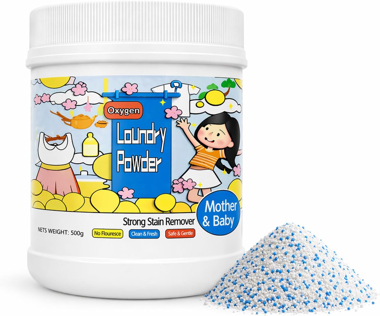Active Enzyme Laundry Booster, 16.67 Fl Oz Laundry Powder, Oxy Cleaner Powder, Stain Remover For Clothes Laundry, Safe On Everyday Fabrics Removes Milk Sweat Oil Fruit Stains (1pcs)