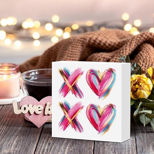 Miniatura 7 de Valentines Day Gifts for Her Him, Retro Valentines Day Decorations, Gift for Boyfriend Girlfriend, Heart Brushstroke XOXO Wooden Box Sign