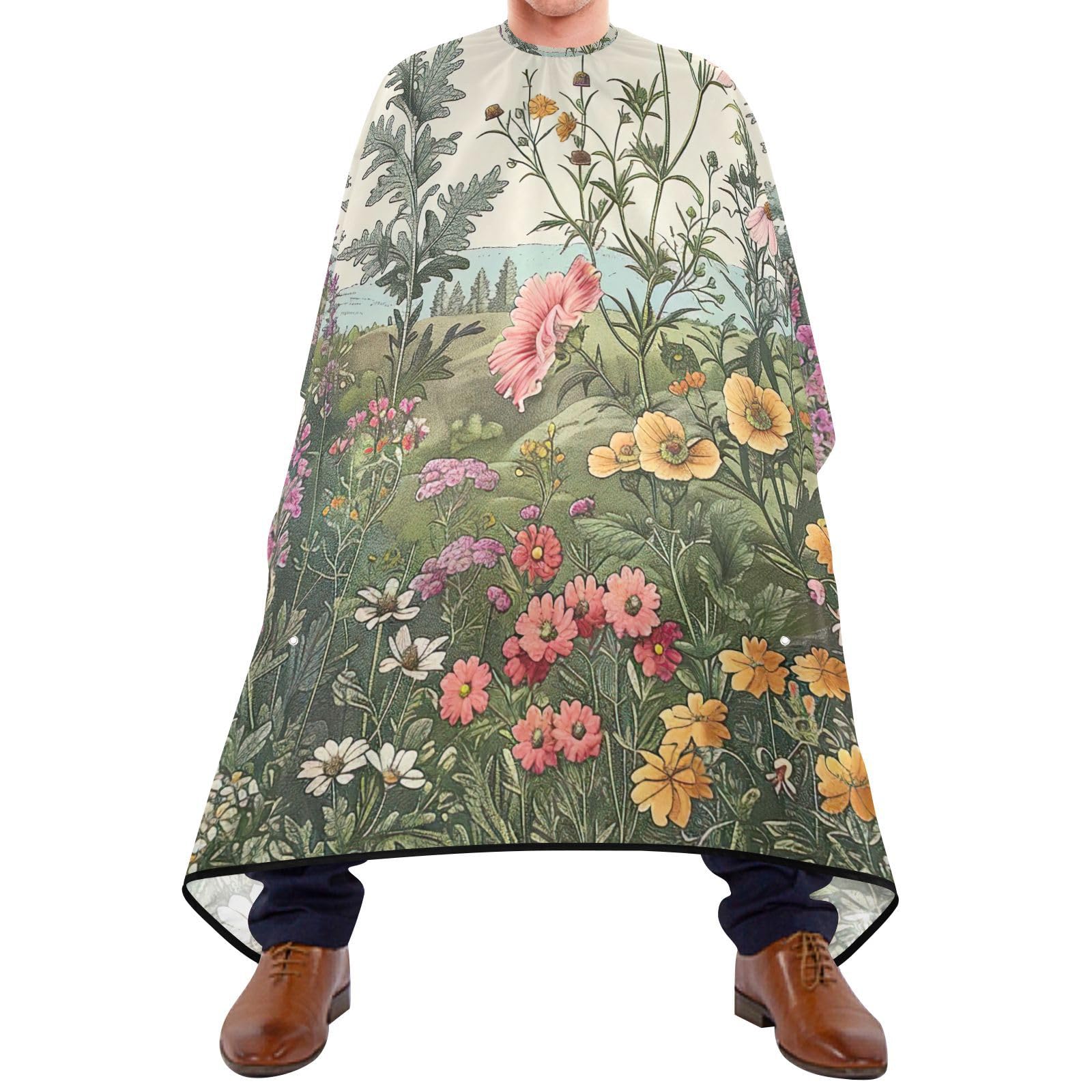 Takiito Vintage Meadow Flowers Barber Cape for Men, Waterproof Haircut Cape Hairdressing Cape Beard Apron Cape for Salon Home Use, 55x65 in