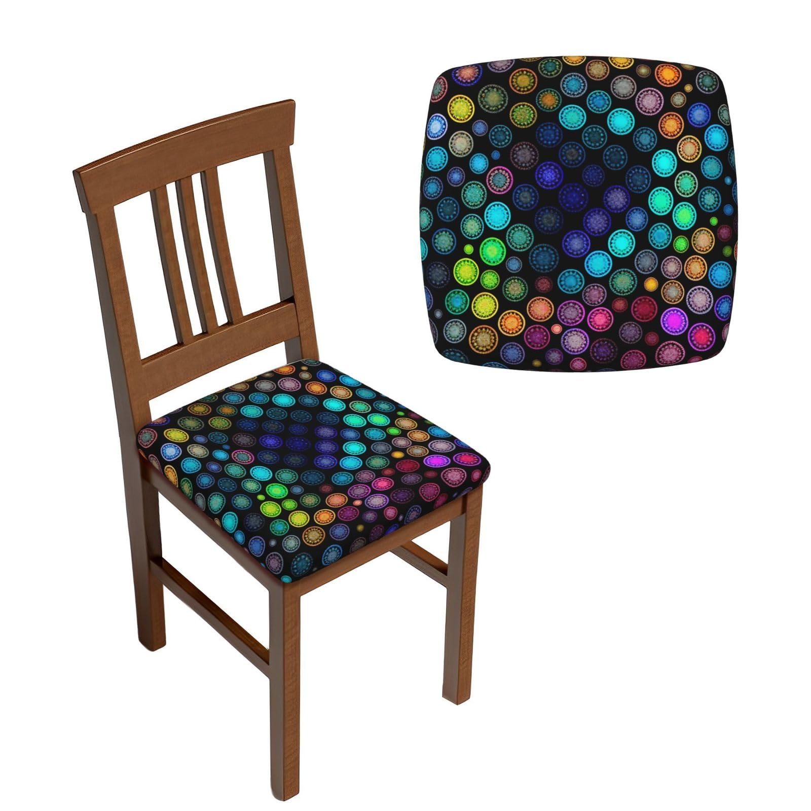 Lot de 6 housses de chaise extensibles à motifs cercles colorés lavables