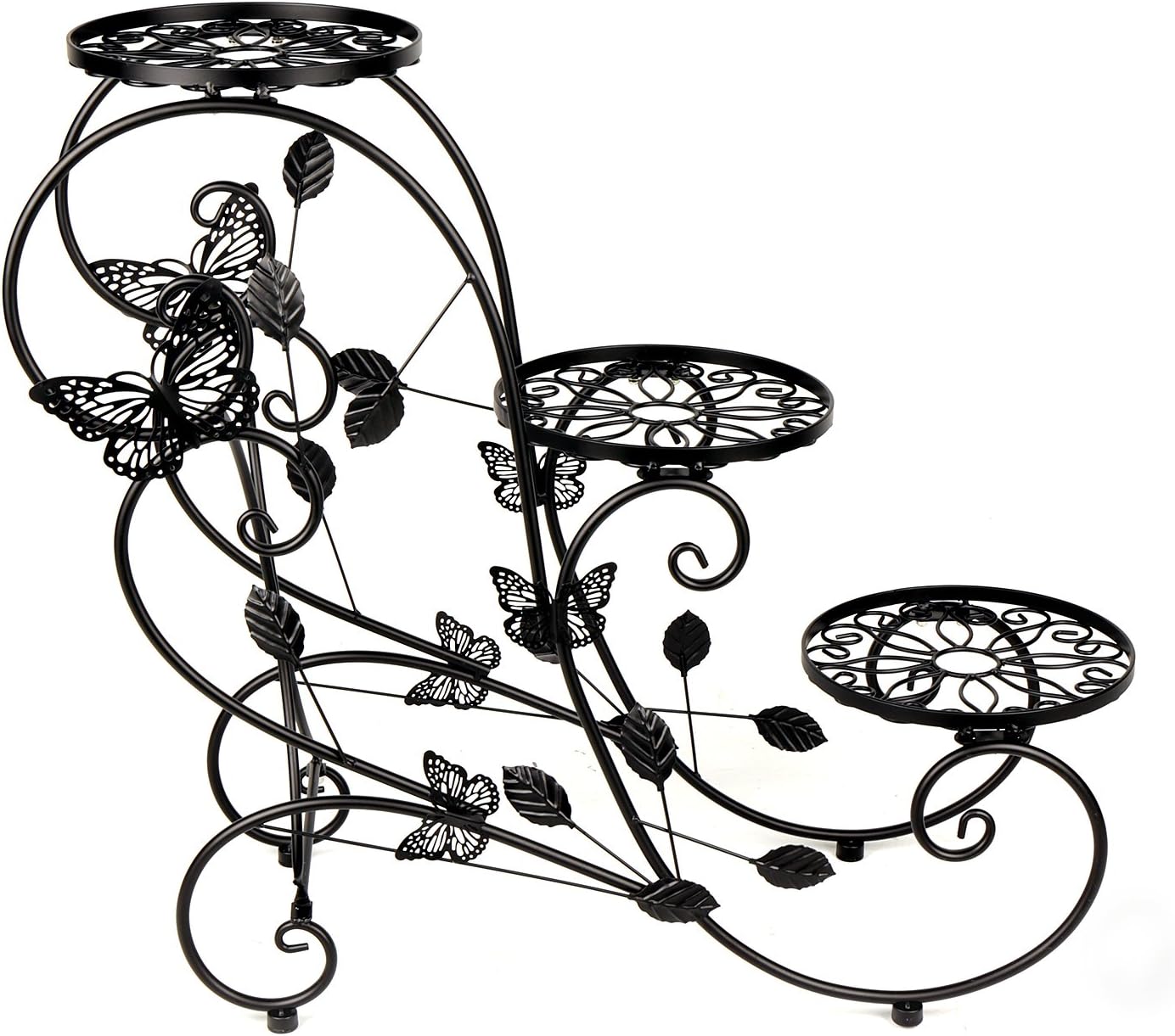 3-Tiered Metal Plant Stand Flower Pot Rack Garden Patio Standing Plant Display Stand, Black