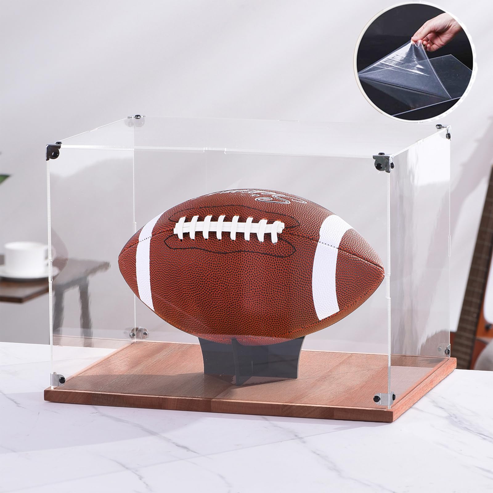 Vetrina per baseball, base in legno acrilico, cimeli protetti, scatola trasparente per oggetti da collezione autografati dal calcio, tifosi sportivi