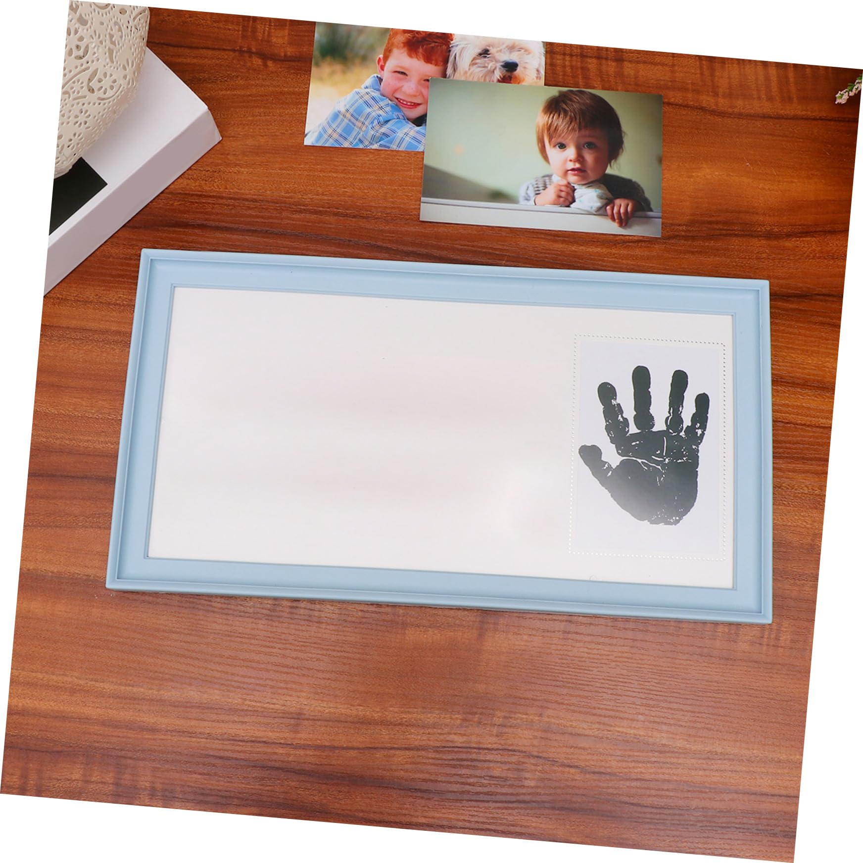 Marco de Fotos Azul Soporte para 12 Fotos Huellas de Manos y Pies para Ñiño Material Pvc Obsequio Original para Recién Nacidos
