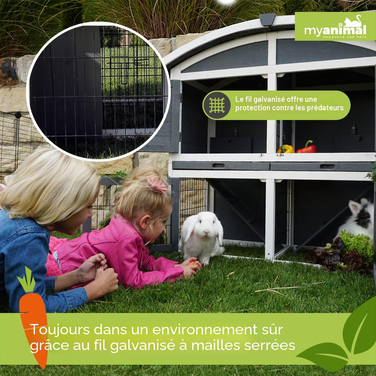 Miweba Clapier my animal MH-33 XXL Maison à Deux étages - Cage à Lapin - Bois de pin - Multifonctionnel - Résistant à l'hiver - 2 Niveaux