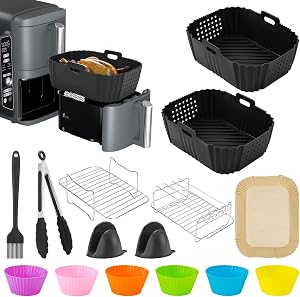 Airfryer Zubehör für Ninja Double Stack XL SL400EU SL451EU,Heißluftfritteuse Zubehör für Ninja Foodi Max Dual Zone AF300EU/AF400EU,AF451EU 7,6L-9,5L,2 Kammern Einsätze für COSORI 8,5L,Tower,Cookwise
