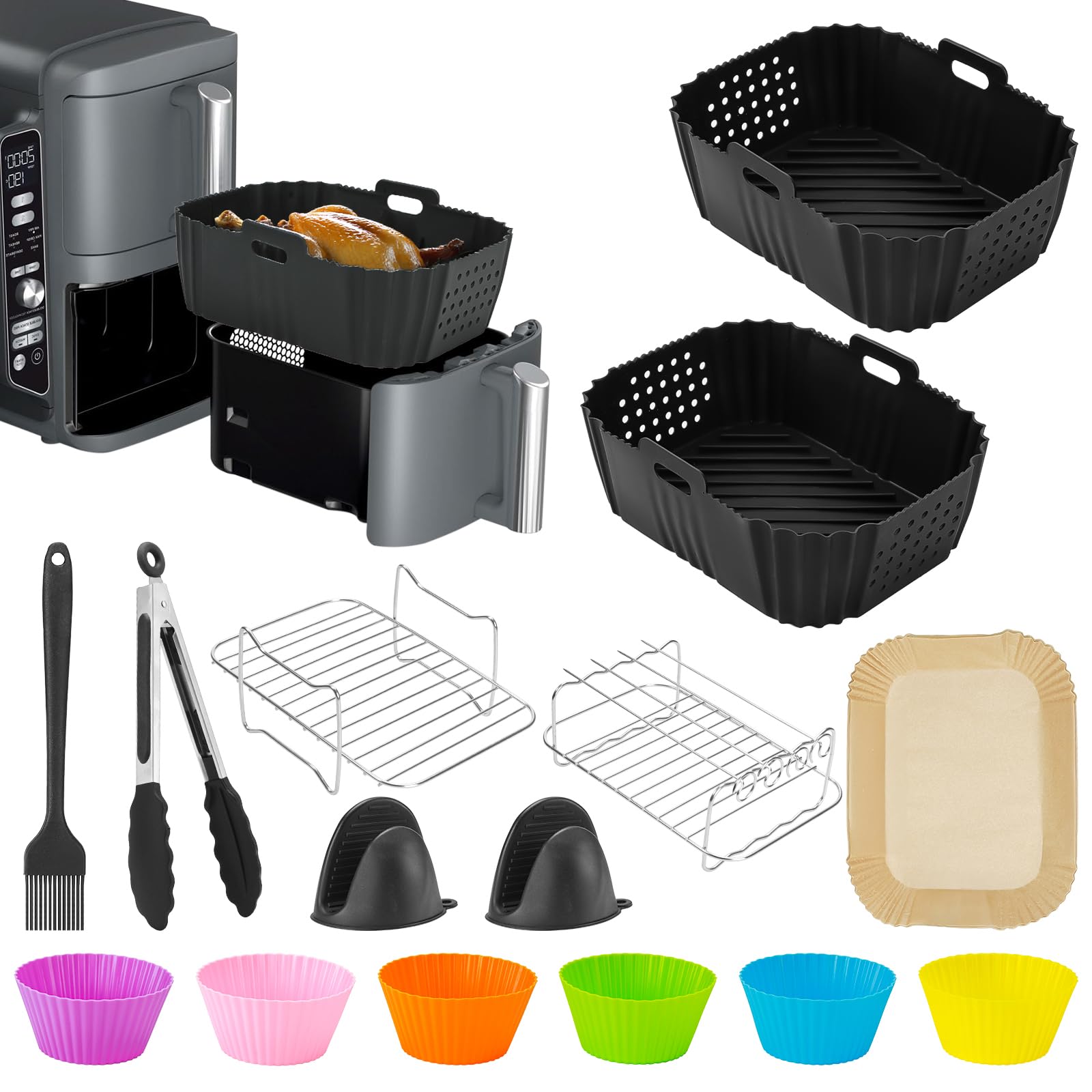 Airfryer Zubehör für Ninja Double Stack XL SL400EU SL451EU,Heißluftfritteuse Zubehör für Ninja Foodi Max Dual Zone AF300EU/AF400EU,AF451EU 7,6L-9,5L,2 Kammern Einsätze für COSORI 8,5L,Tower,Cookwise
