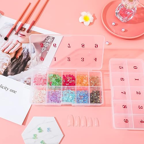 Miniatura 5 de Caja organizadora de 6 piezas de puntas de arte de uñas con 10 números vacíos espacios vacíos transparente para puntas de uñas postizas, contenedor