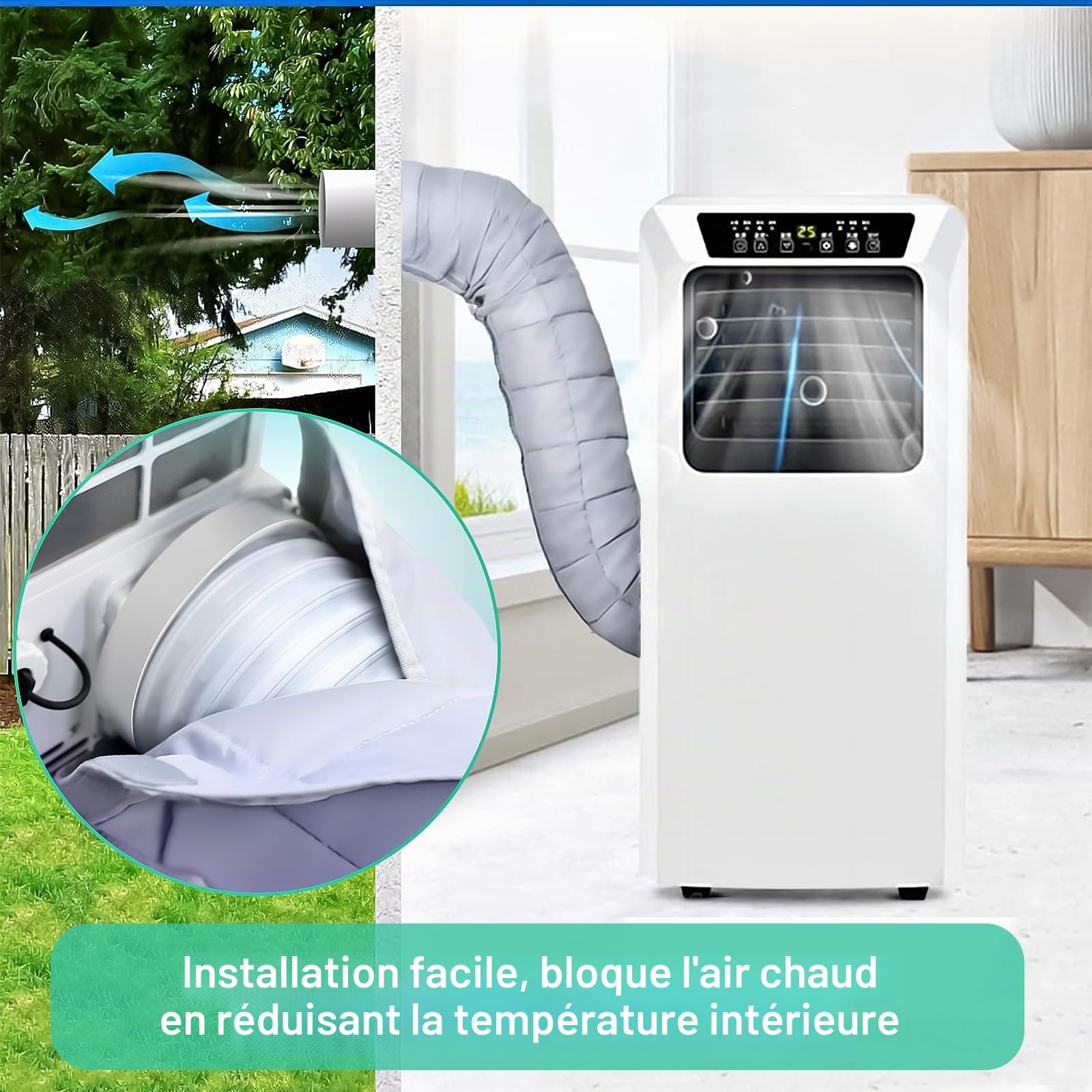 Tuyau de climatisation - Isolation - 150 x 50 cm - Pour climatisation portable - Accessoire de fenêtre pour climatisation