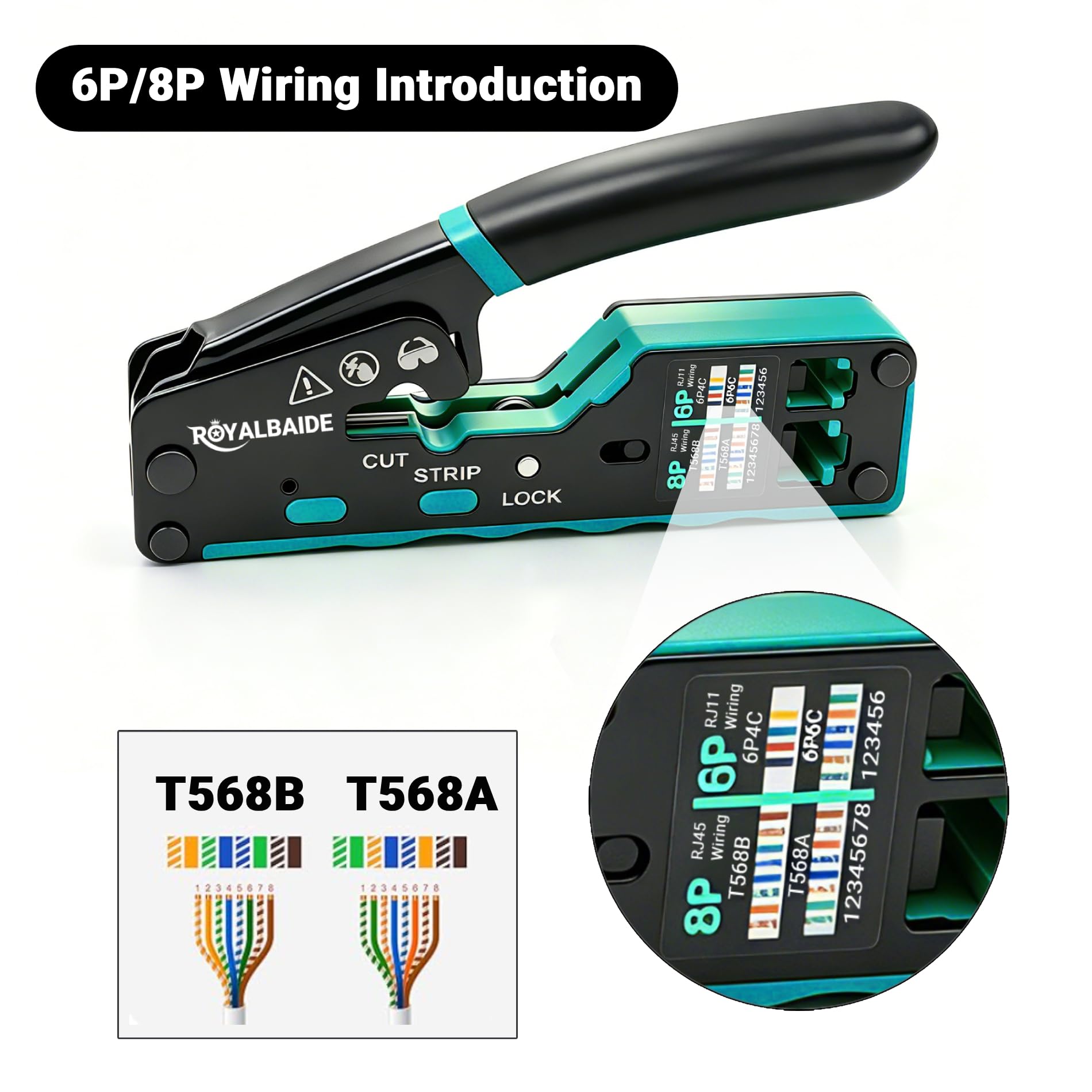 Herramienta de crimpado Ethernet modular todo en uno RJ45 con paso pasante para cables Cat5 y Cat6