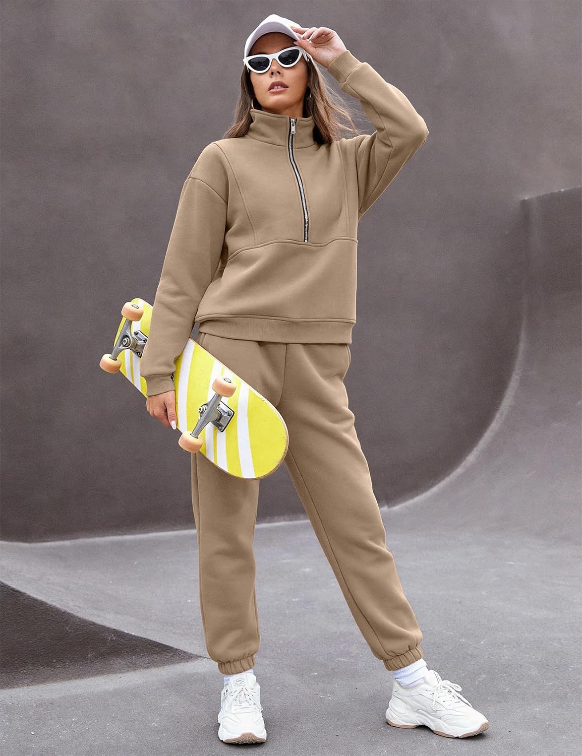 Eisctnd Womens Fleece 2 Piece Sweatsuit Half Zip Sweatshirt Jogger Sets
