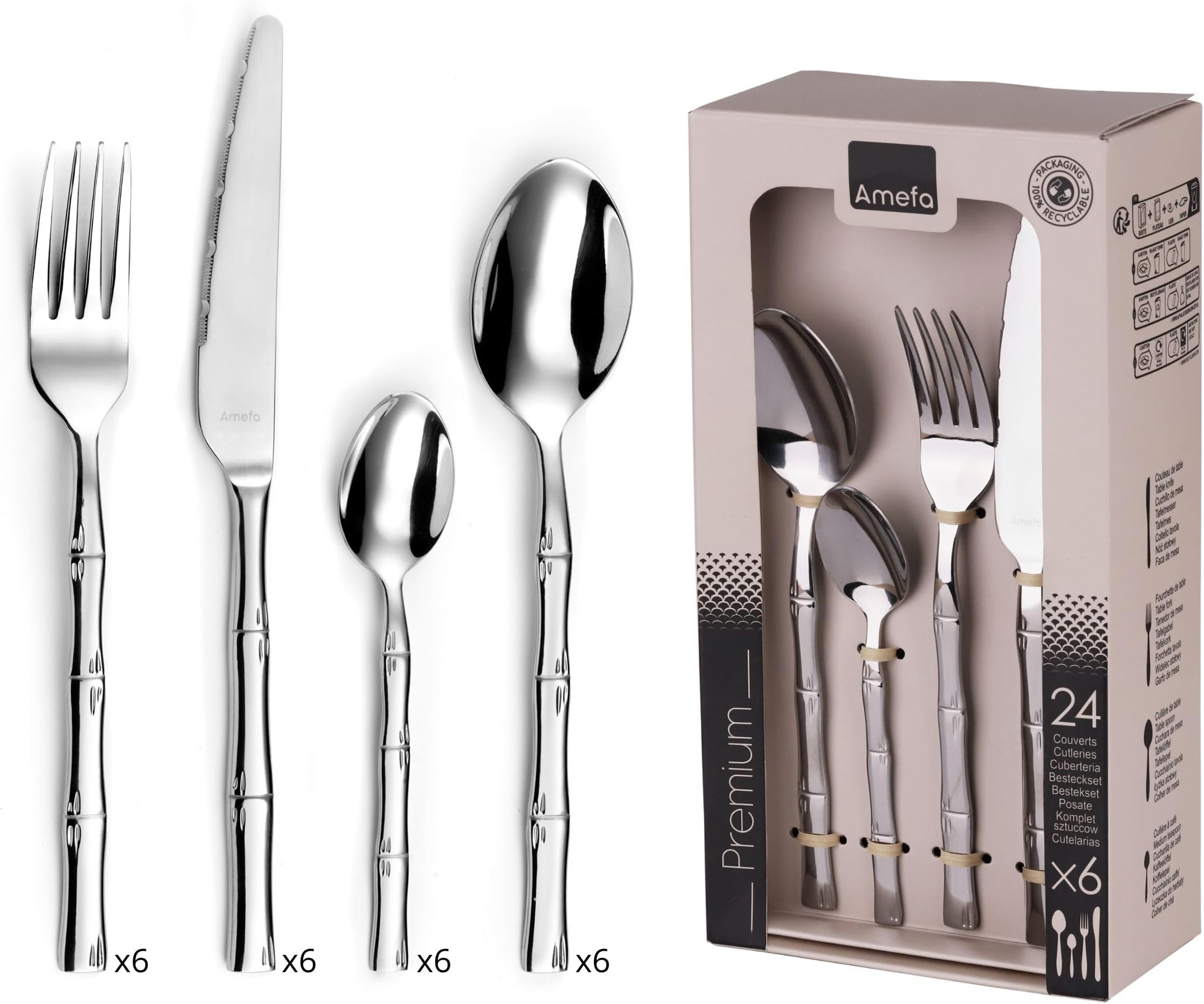 AMEFA - Set of 24 table cutlery for 6 people - Karma - Stainless steel 18/0, Glossy finish