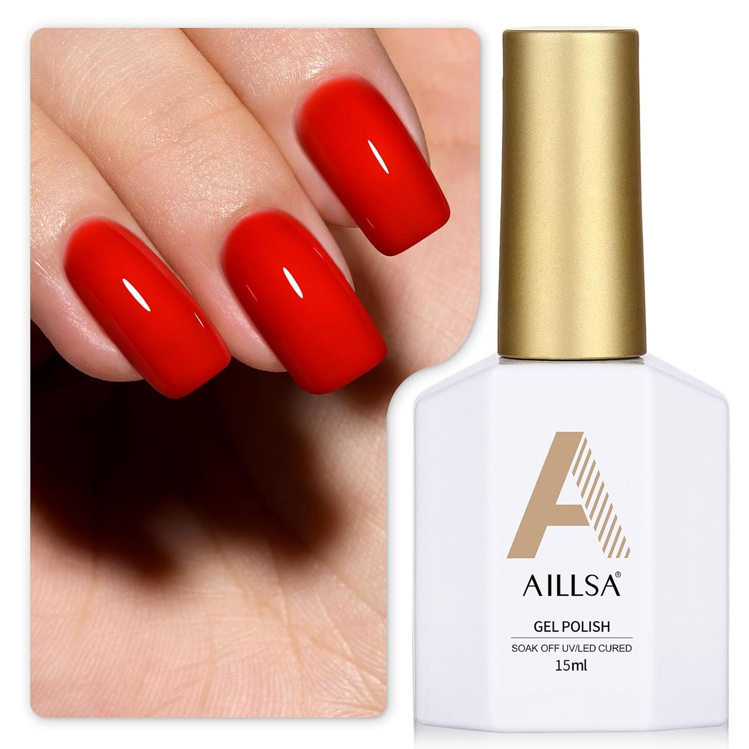 AILLSA Red Gel Nail Polish - Long Lasting Apple Candy Color