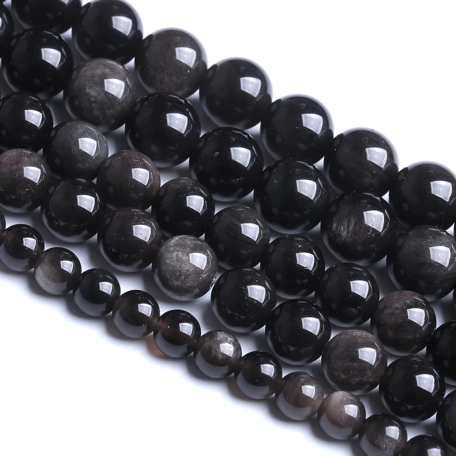 8MM 46PCS Natural Stone Silver Obsidian Loose Beads for Jewelry Making DIY Bracelet - Image 3
