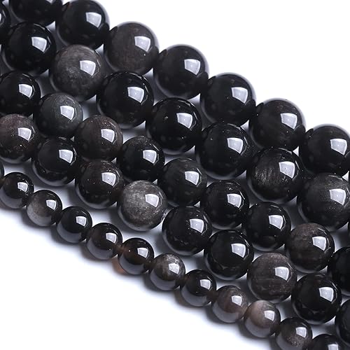 Miniatura 3 de 60 cuentas sueltas de piedra natural de 6 mm de obsidiana plateada para hacer joyería y pulseras de bricolaje