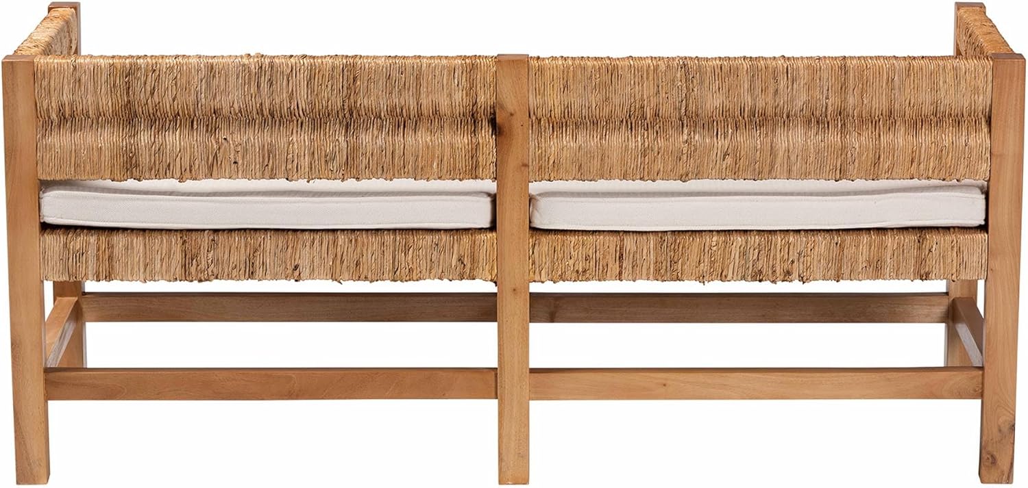 Bali & pari Ismael Accent Bench - Handwoven Seagrass Accent Seating with Mahogany Wood Frame, Raised Back Bench for Entryway or Living Room