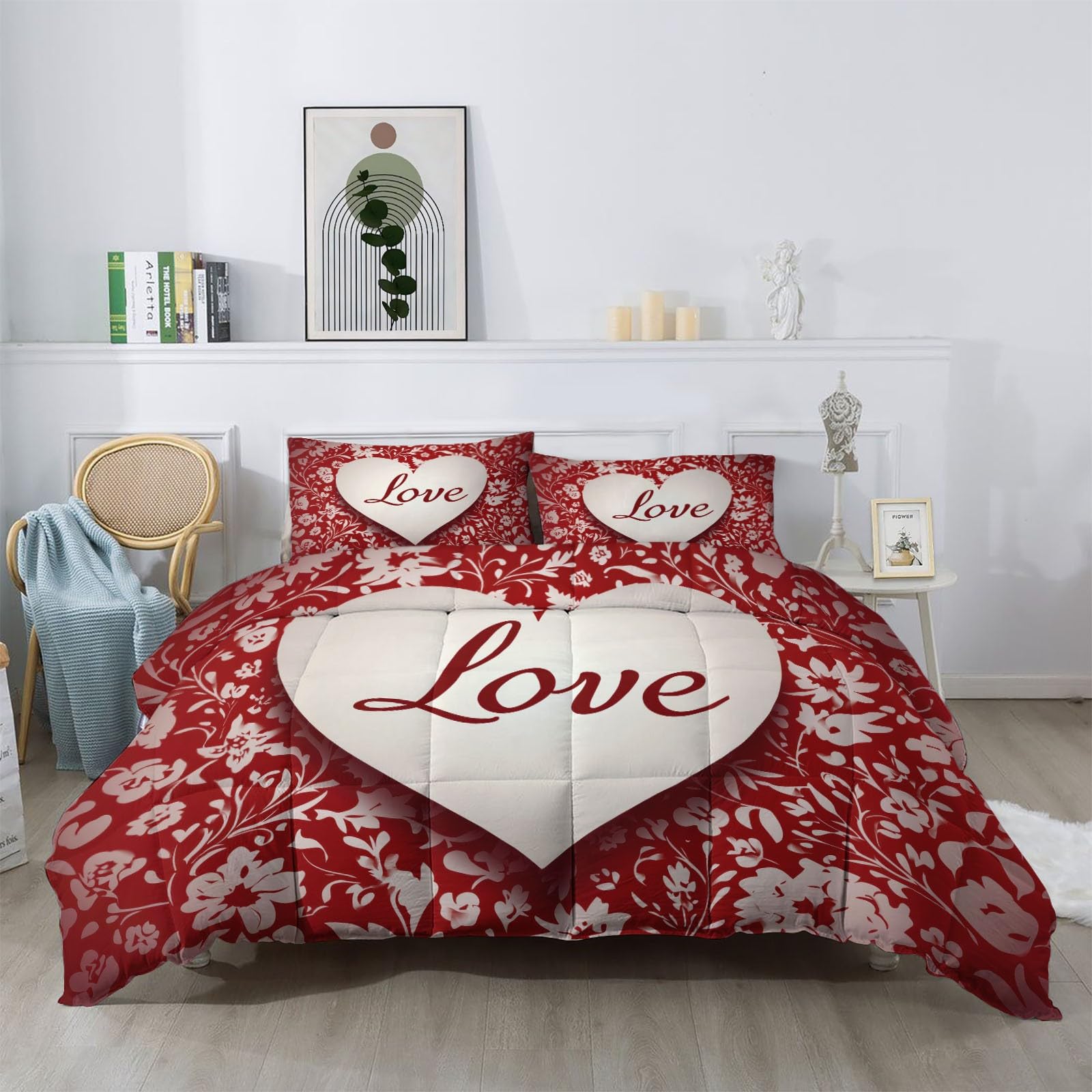 Parure de lit 140 x 200 cm rouge et blanc en microfibres pour couette d'adolescent