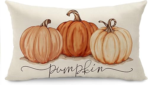DFXSZ Fundas de almohada de otoño de 12 x 20 pulgadas, otoño, Acción de Gracias, pintura de tinta, calabazas naranjas, funda lumbar de algodón y