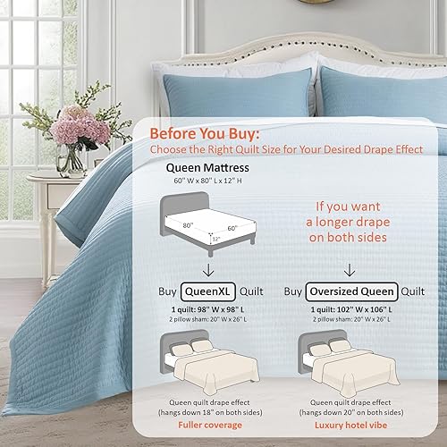 Vista 198 de KASENTEX - Juego de edredón lavable a máquina, cubrecama muy suave, ligero, lavado a la piedra, con costuras detalladas, matrimonial/queen con 2