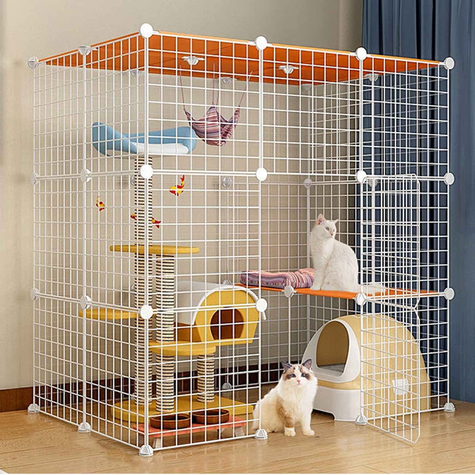 LBSI Jaula para Gatos Grande Exterior/Interior, con Hamaca, Metal+ Plástico ABS, Negro/Blanco, 6 Tamaños (Color : White, Size : 109X74X109CM)