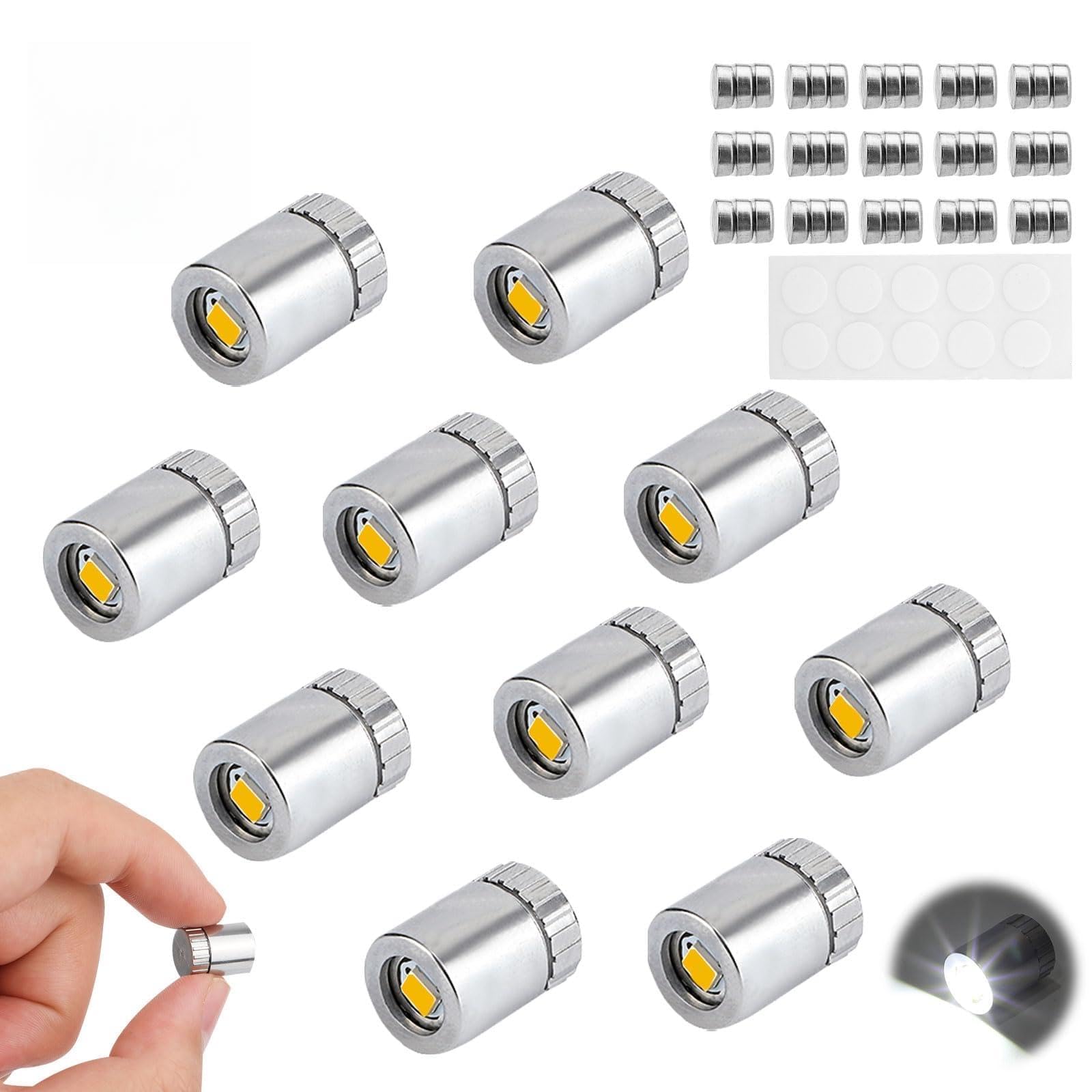 10pcs LED Mini Lights, Plastic Mini Electric Lights for Dollhouse Included Battery Adhesive Backing Dollhouse Accessories for Paper Lantern Party Decoration Crafts (Warm White, White) - 1
