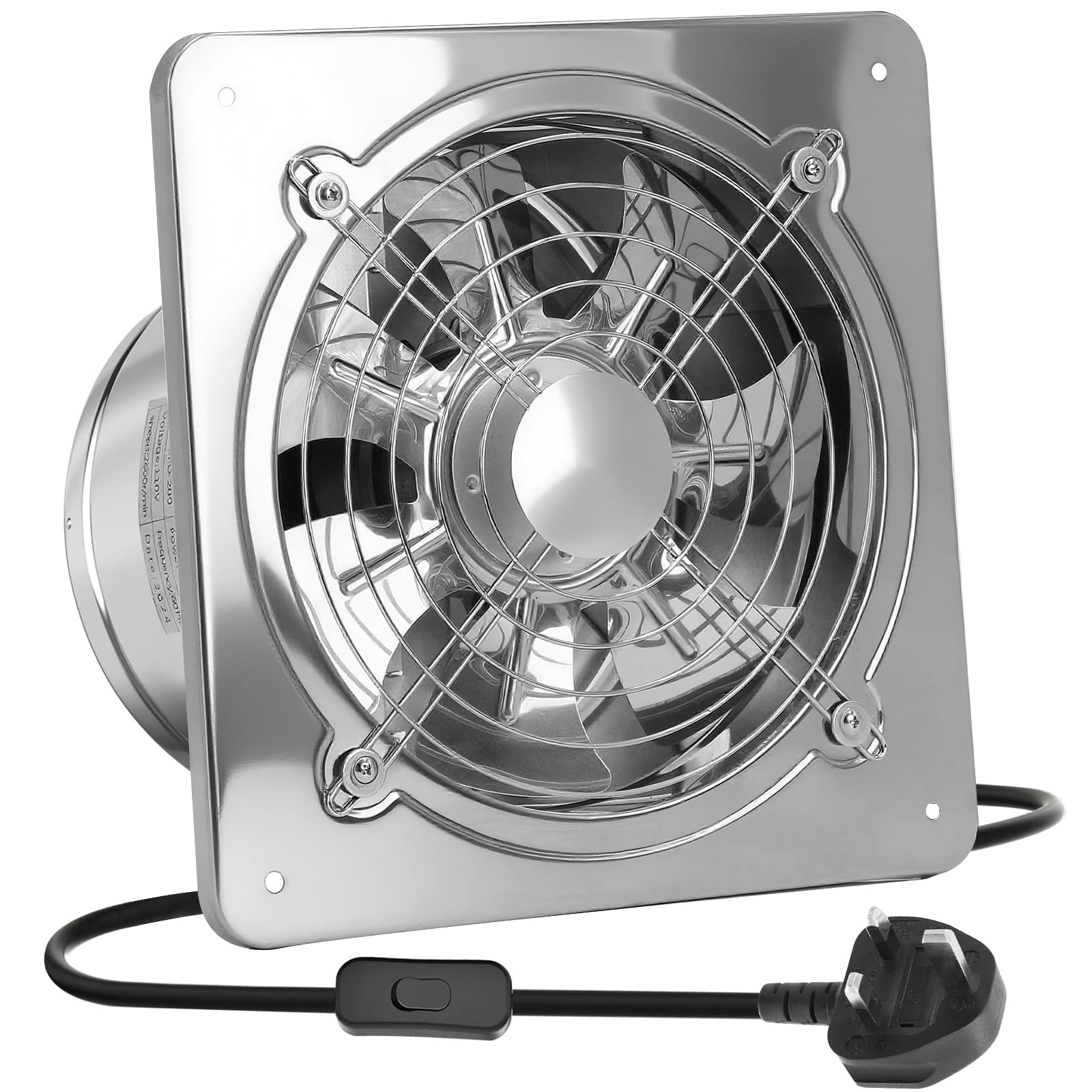 EasyVibe 10 Inch Powerful Exhaust Fan with Switch, 742 CFM, Stainless Steel Kitchen Fume Extractor Fan with Damper, Wall Mount Ventilation Fan for Garage, Attic & Basement, Silver