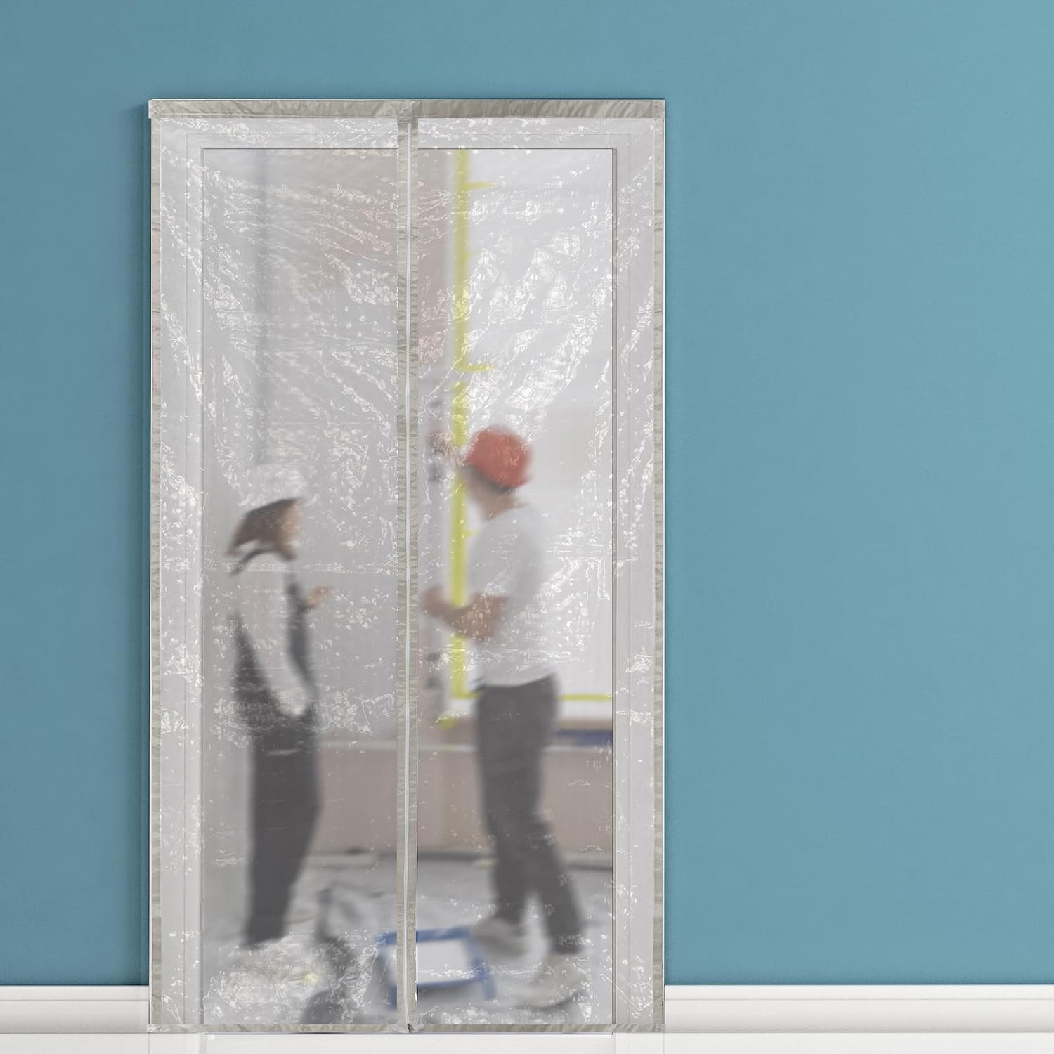 2 Pack 48" x 84" Plastic Zipper Door Kit with Gray Trim - Temporary Plastic Zipper Barrier Curtain for Room Remodel & Debris Containment