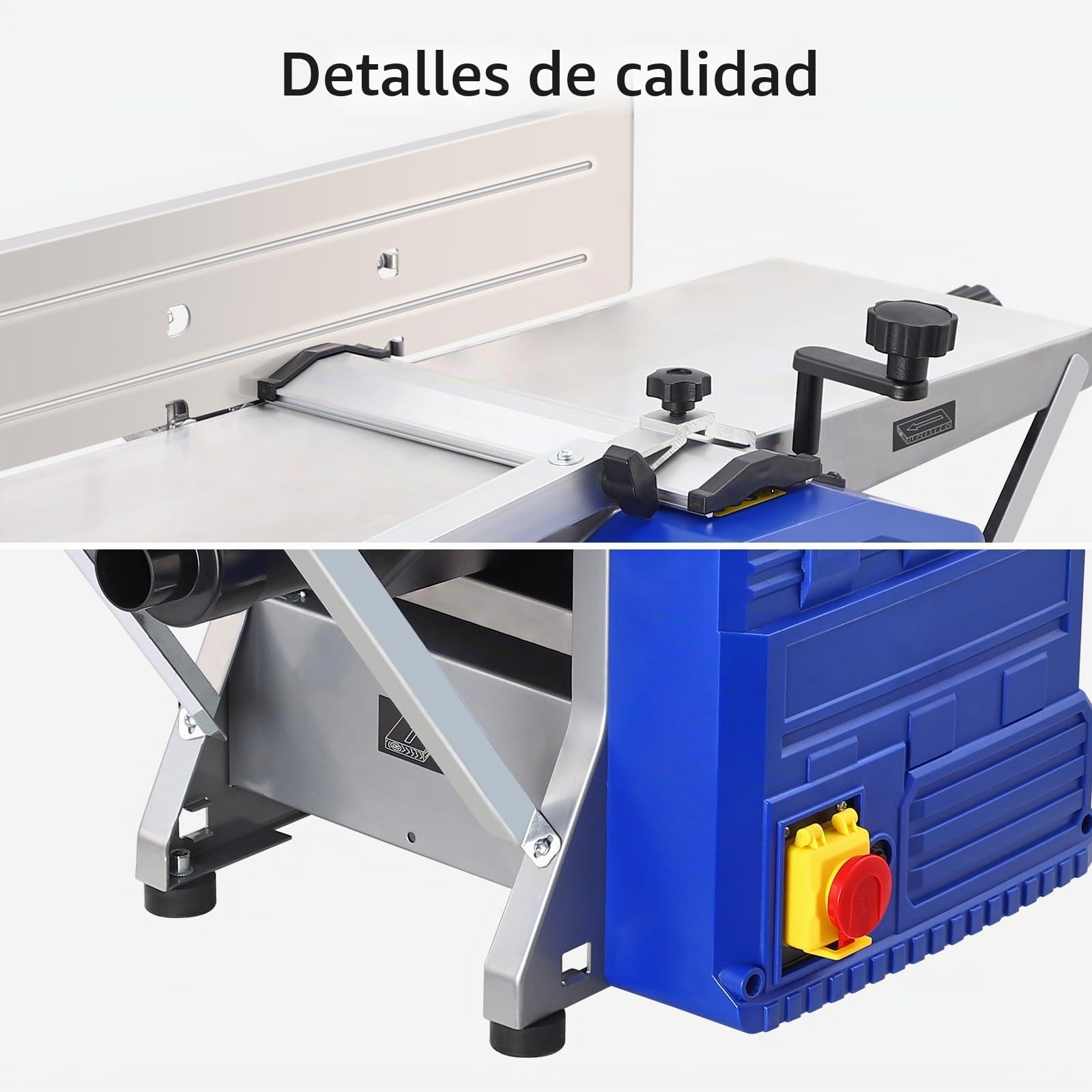 Garvee Cepilladora y Regruesadora De Mesa 2 En 1, Cepillo Eléctrico Para Madera 1250W 8000 RPM, Ancho De Corte Máximo 204mm, Altura De Regrueso 120mm, Profundidad 0-2mm, Mesa 740x210mm, Acero Plateado