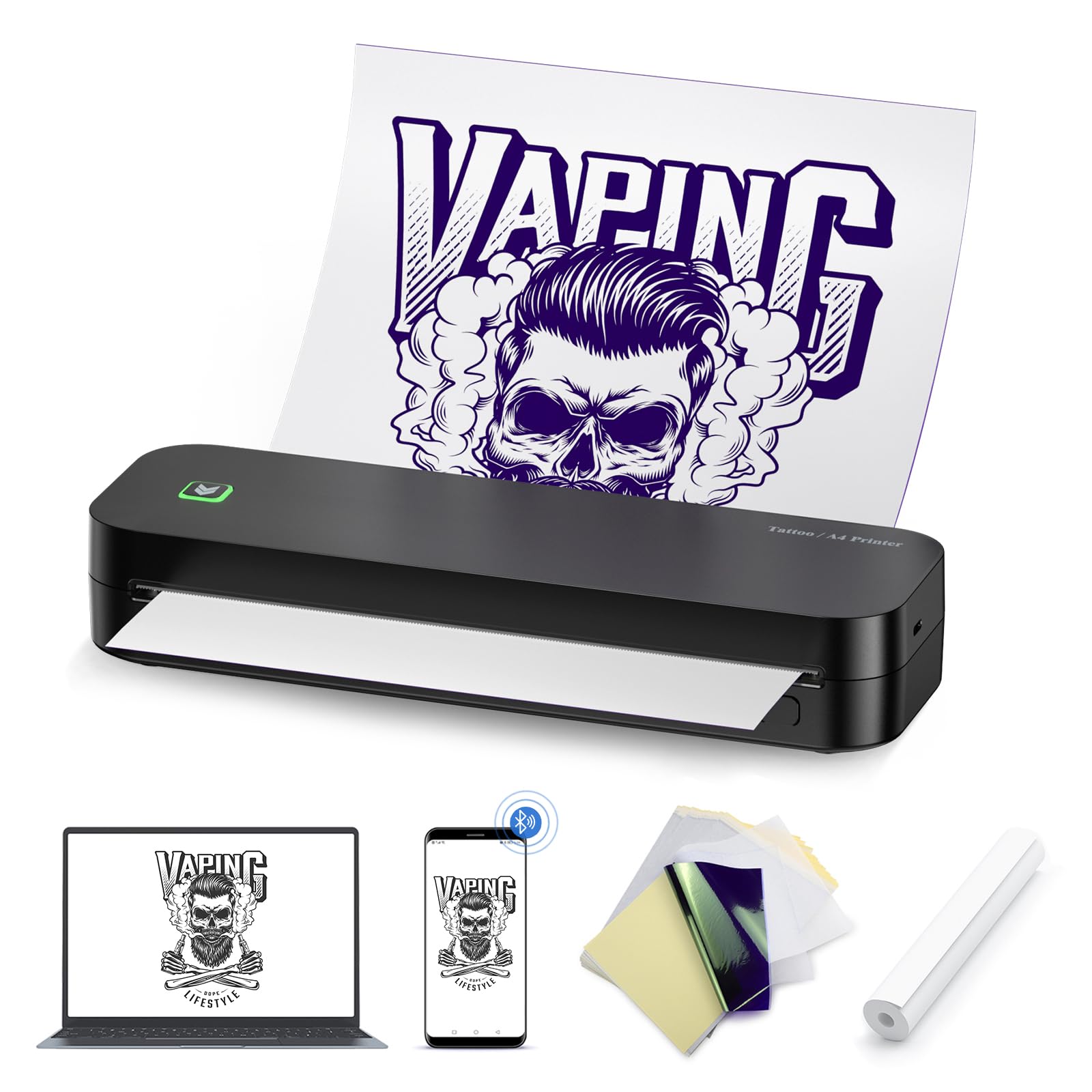 BIOMASER Wireless Tattoo Stencil Printer - Bluetooth Tattoo Transfer Stencil Machine - Thermal Printer Copier with 20pcs Transfer Paper