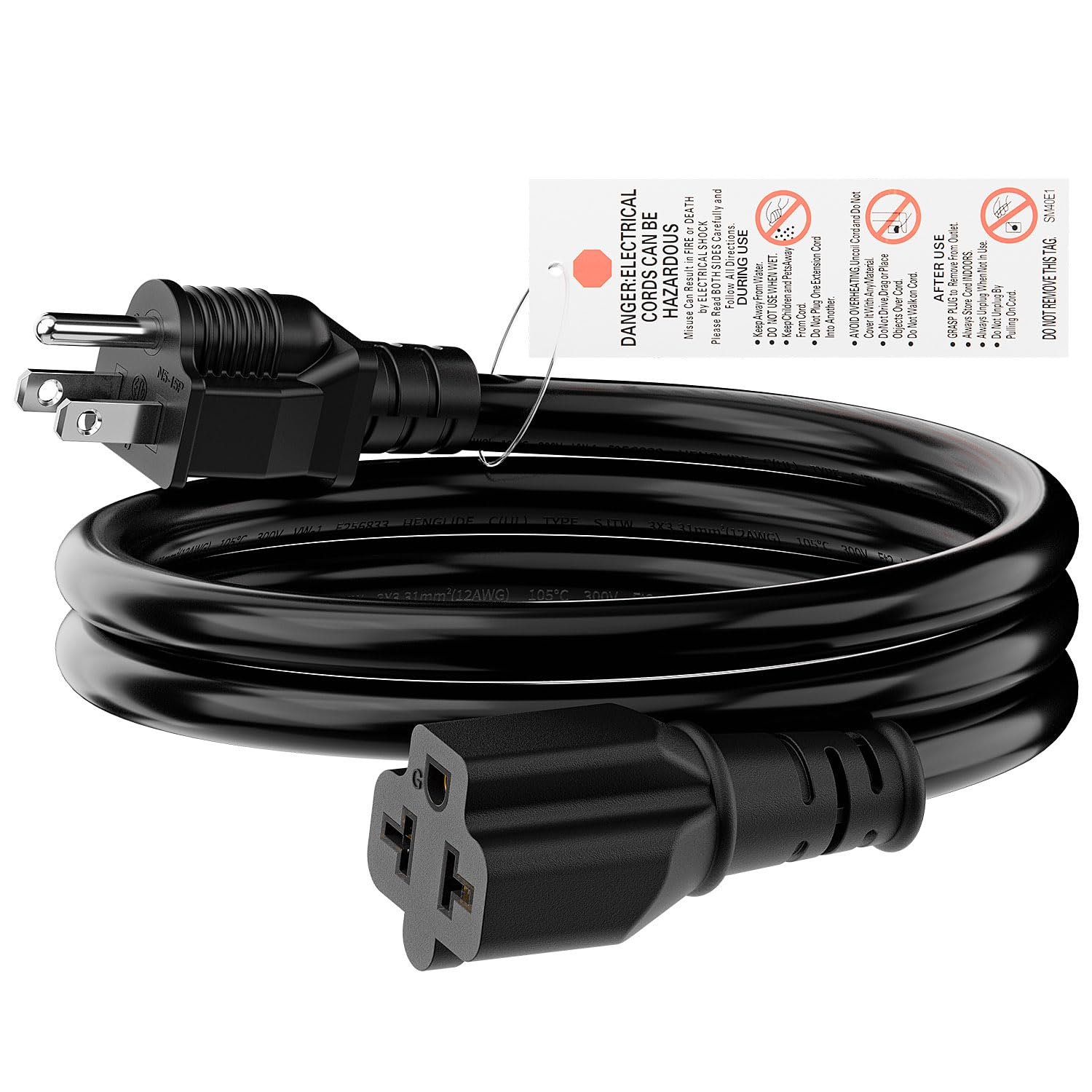 3Feet) NEMA 5-15P Extension Cord, Plugrand NEMA 5-15P to 5-15R/ 5
