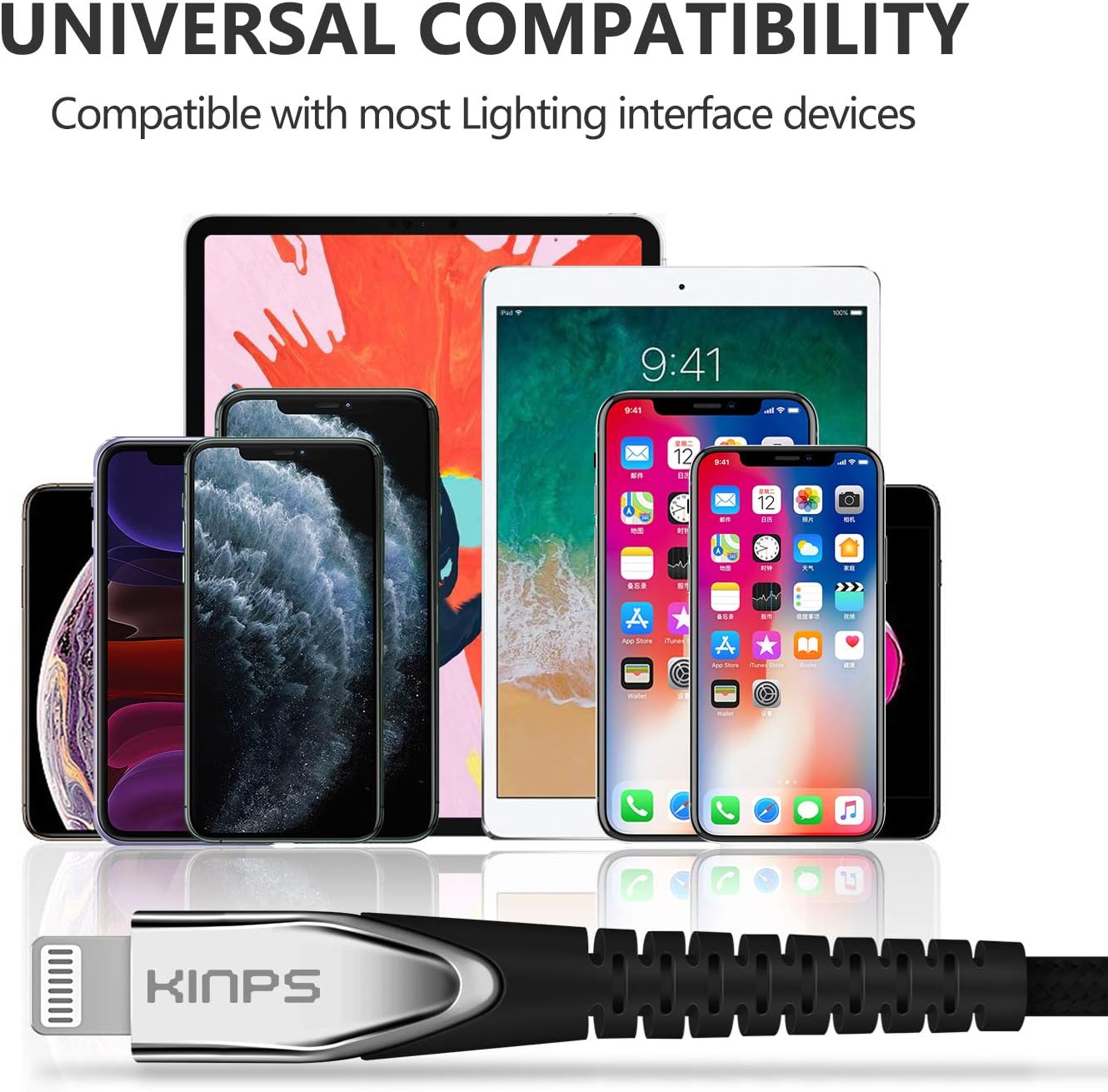 KINPS MFI Certified Lightning Cable 3FT, Upgrade iPhone Charger Cord Compatible with iPhone 12/11/XS Max/XS/XR/X/8 Plus/8/7 Plus/7/6S Plu/6Ss, iPad, (Black)