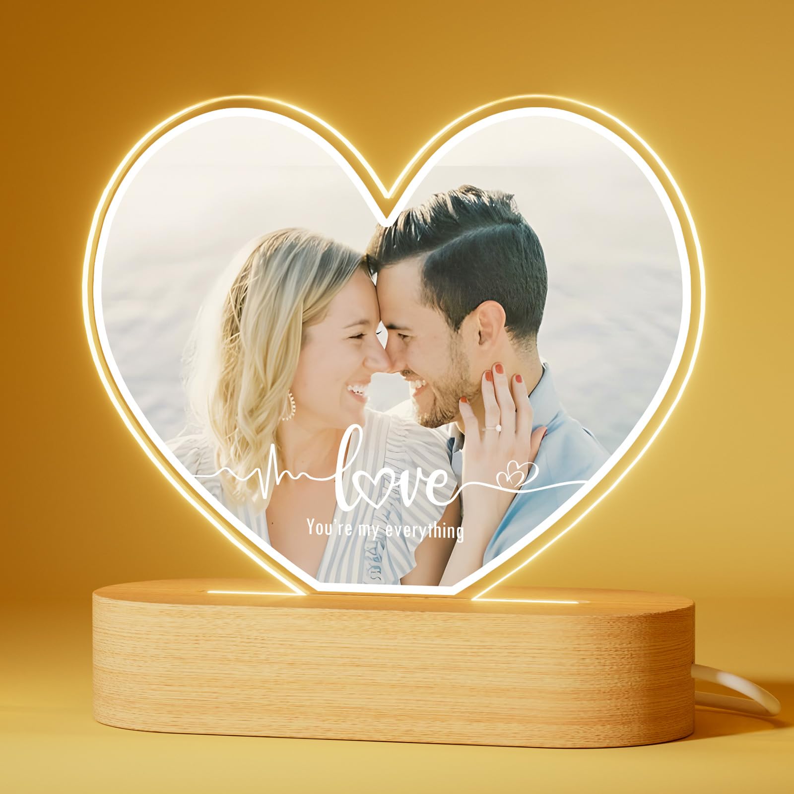 Bemaystar Personalised Love Gifts - Customised Lamp with Photo and Text - Gifts for Him, Her, Anniversary, Valentine's Day - Acrylic Frame with Optional LED Base โ image 1